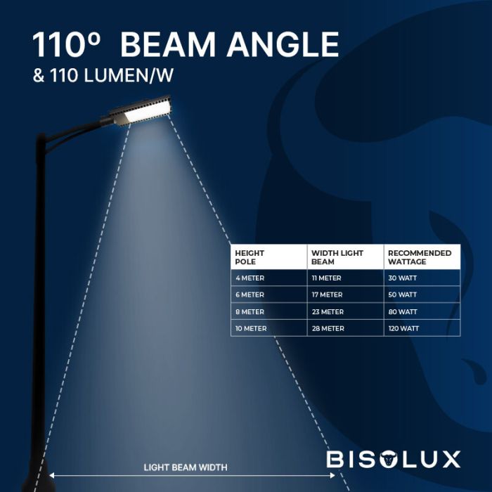 Bisolux lampione stradale LED Garry, 90W, 6000K, garanzia di 5 anni