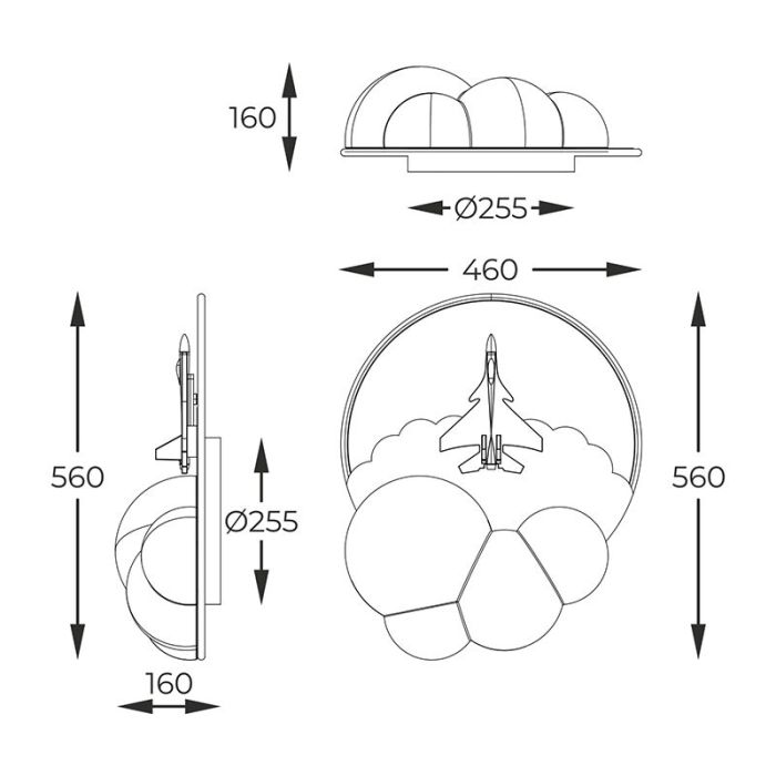 Lampada da soffitto per bambini bianca metallo, Jet, 37W, 3000K LED, dimmer in 3 fasi